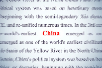 China closeup of the word