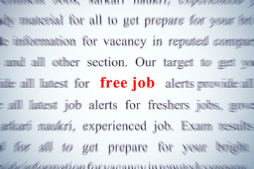 free job word, concept on focus