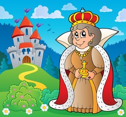 Happy queen near castle theme 4