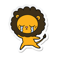 sticker of a crying cartoon lion