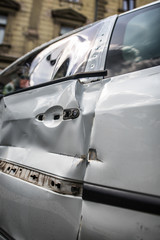 Fototapeta premium Car crash accident damaged background