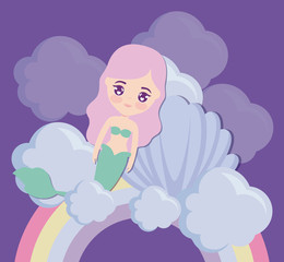 cute mermaid with seashell and rainbow