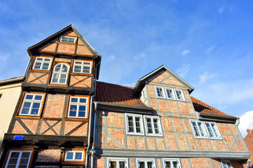 traditional typical houses and half timbered facades in Quedlinburg, Germany