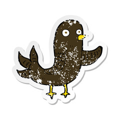 retro distressed sticker of a cartoon waving bird