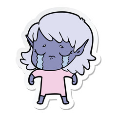 sticker of a cartoon crying elf girl
