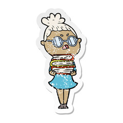 distressed sticker of a cartoon annoyed woman