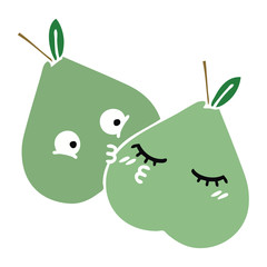 flat color retro cartoon green pear