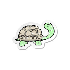 retro distressed sticker of a cartoon happy tortoise