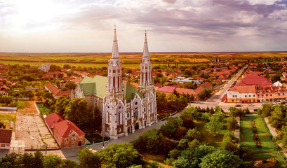 Fototapeta premium An aerial view of the old town with an old church