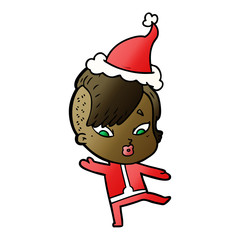 gradient cartoon of a surprised girl in science fiction clothes wearing santa hat