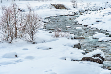 長野県白馬村 松川の雪景色