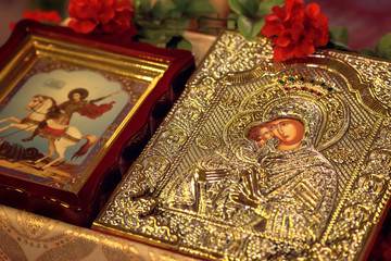 Church icon of Mother of God (Mary) and child (Jesus Christ) symbols christianity