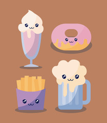 set of delicious ice cream with food kawaii character