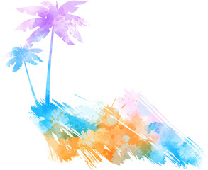 Abstract watercolor travel background with palms