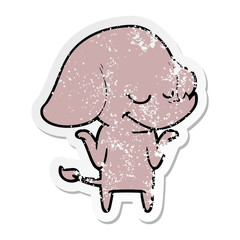 distressed sticker of a cartoon smiling elephant