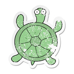distressed sticker of a cartoon turtle