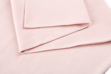 Pink cotton textile - close up of fabric texture. Cotton Fabric Texture. Top View of Cloth Textile Surface. Pink Clothing Background. Text Space. Abstract background and texture for designers.