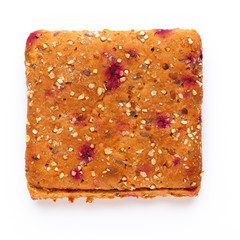 Rye bread slice on a white background.