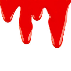 paint dripping isolated on white. liquid red paint runs off