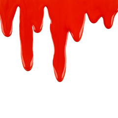 paint dripping isolated on white. liquid red paint runs off
