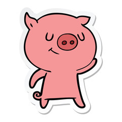 sticker of a happy cartoon pig