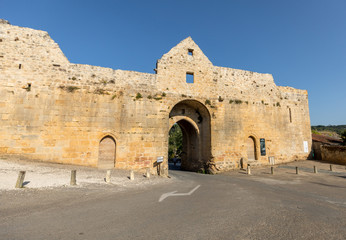 Fototapeta na wymiar Domme, France - September 2, 2018: Porte des Tours, the medieval city gate, Domme, Dordogne, Aquitaine, France, Europe