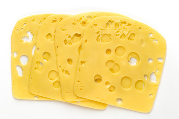Cheese slice on white background.