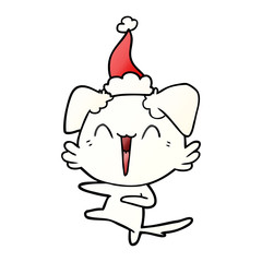 happy dancing dog gradient cartoon of a wearing santa hat