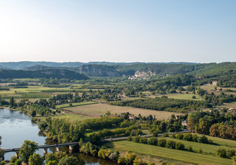 Obraz premium View of the River Dordogne and the Dordogne Valley from the walls of the old town of Domme, Dordogne, France