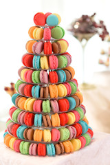Festive macaroons on display at a wedding reception