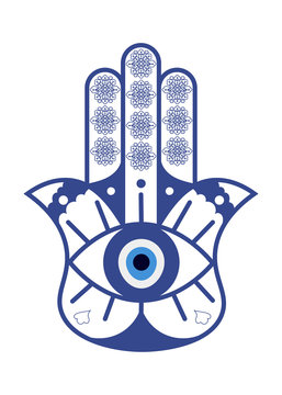 Hamsa or Fatima Hand with Evil Eye Nazar isolated. Hamsa Amulet or the Hand of Fatima protection charm vector illustration.