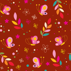 Butterflies flowers nature seamless pattern