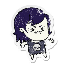 distressed sticker of a annoyed cartoon vampire girl