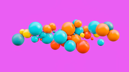 Fototapeta na wymiar Flying spheres isolated on pink background