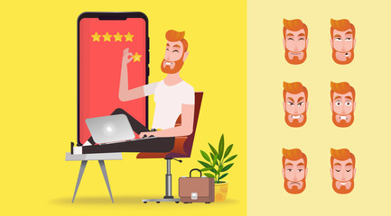 CX customer experience. Concept of technology on business. Business template landing page. Online buyer review of the online store website visitor.  Feedback concept, choose emotions