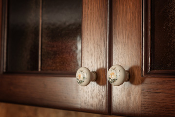 Fototapeta na wymiar Solid wood kitchen furniture interior details