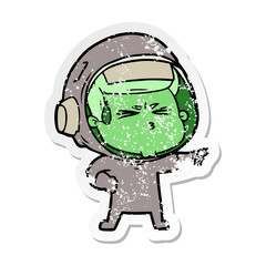 distressed sticker of a cartoon stressed astronaut