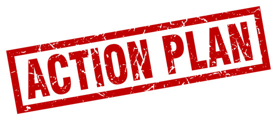 square grunge red action plan stamp