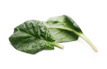 Fresh spinach leaves isolated on white background