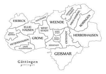 Modern City Map - Goettingen city of Germany with boroughs and titles DE outline map