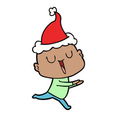 happy line drawing of a bald man wearing santa hat