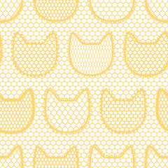 Seamless lace pattern with cats. Vintage textile.