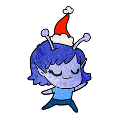 smiling alien girl textured cartoon of a wearing santa hat