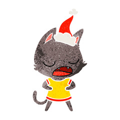 talking cat retro cartoon of a wearing santa hat