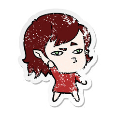 distressed sticker of a cartoon vampire girl
