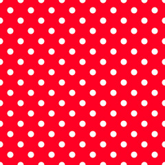 White polka dots on strawberry red background. Decorative seamless pattern