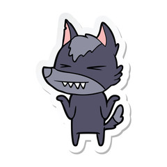 sticker of a angry wolf cartoon