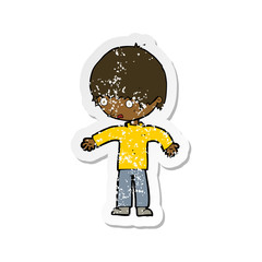 retro distressed sticker of a cartoon confused boy