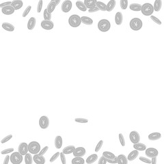 Chinese yuan coins falling. Scattered black and wh