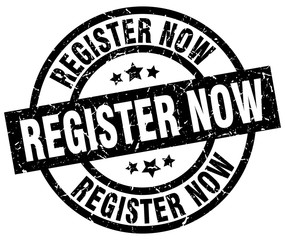 register now round grunge black stamp